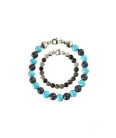 Vader Zoon Armbanden met Turquoise en Lava en Hawk's Eye kralen
