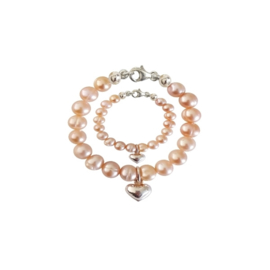 Moeder Dochter Armband Zoetwaterparel Pearly Pink Heart