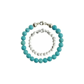 Vader Zoon Armband met Turquoise en Snow White Howliet kralen