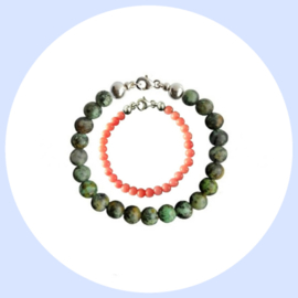 Vader Dochter Armbanden met Afrikaans Turquoise en Jade Pink Orange kralen