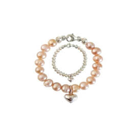 - Moeder Dochter - Pearly Pink & Whit Heart