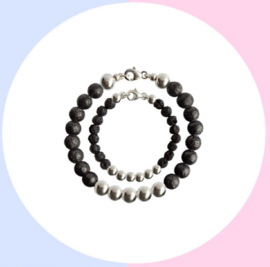 Vader en Dochter Armband met Lava Silver Line kralen
