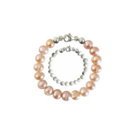 Moeder Zoon Armband Zoetwaterparel Pearly Pink en Snow White