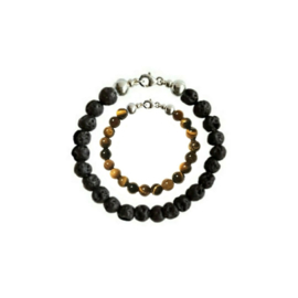 Vader Zoon Armbanden met Black Lava en Tigereye kralen