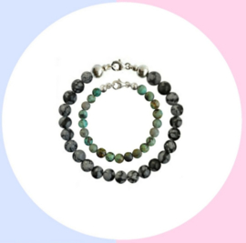 Vader Dochter Armbanden met Snowflake Obsidiaan en Afrikaans Turquoise kralen