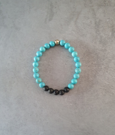 - Kralen Armband - Turquoise/Black Lava