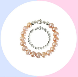 Moeder Zoon Armband Zoetwaterparel Pearly Pink en Snow White