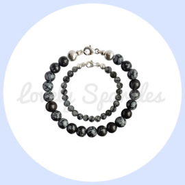 Vader Zoon Armband mrt Snowflake Obsidiaan kralen