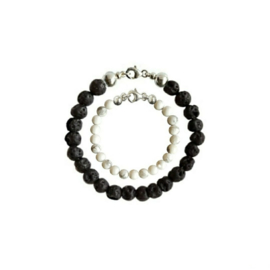 Vader Dochter Armbanden - Black Lava en Snow White kralen
