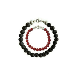 Vader Zoon Armbanden met Black Lava en Bloedkoraal kralen