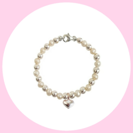 - Kralen Armband - ☆Pearly White☆ Silver Heart