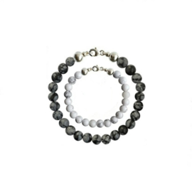 Vader Zoon Armbanden met Snowflake Obsidiaan en Snow White Howliet kralen