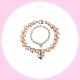 - Moeder Dochter - Pearly Pink & Whit Heart