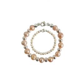 - Moeder Dochter - Pearly Pink & White Silver