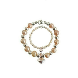 - Moeder Dochter - Pearly Pink & White Silver Heart