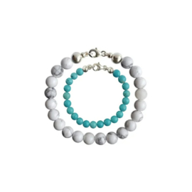 Vader Zoon Armband met Snow White Howliet en Turquoise kralen