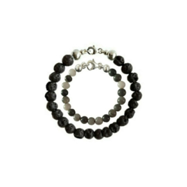Vader Zoon Armbanden met Black Lava en Hawk's Eye kralen