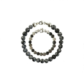 Vader Zoon Armbanden met Snowflake Obsidiaan en Hawk's Eye kralen