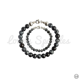 Vader Zoon Armband mrt Snowflake Obsidiaan kralen