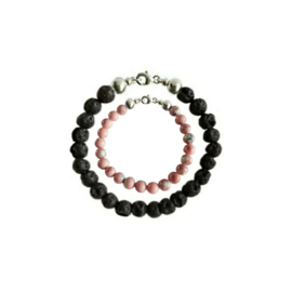 Vader Dochter Armbanden met Black Lava en Imperial Jaspis Ginger Pink kralen