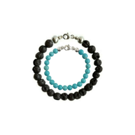 Vader Zoon Armbanden met Black Lava en Turquoise kralen