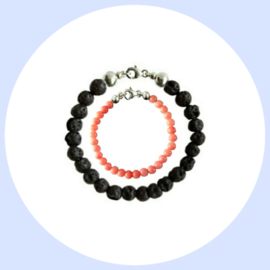 Vader Dochter Armbanden met Black Lava en Jade Pink Orange kralen