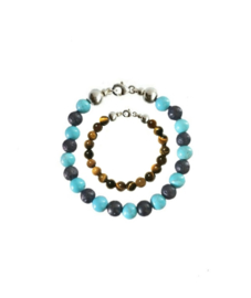 Vader Zoon Armbanden met Turquoise en Black Lava en Tigereye kralen
