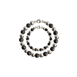Moeder Zoon Armband Black Lava Silver