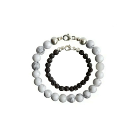 Vader Zoon Armbanden met Snow White Howliet en Black Lava kralen