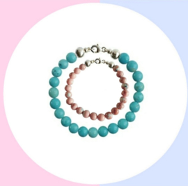 Vader Dochter Armbanden met Turquoise en Imperial Jaspis Ginger Pink kralen