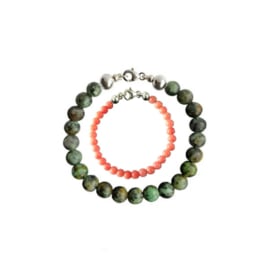 Vader Dochter Armbanden met Afrikaans Turquoise en Jade Pink Orange kralen