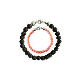 Vader Dochter Armbanden met Black Lava en Jade Pink Orange kralen