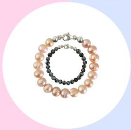 Moeder Zoon Armband Zoetwaterpare Pearly Pink en Snowflake