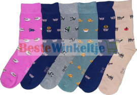 6x Dames sokken "Beestenboel"