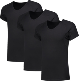 3x NAFT T-shirt V-hals Slim-fit lang Zwart