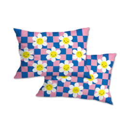 patroon bloem blauw/roze | buitenkussen 60x40