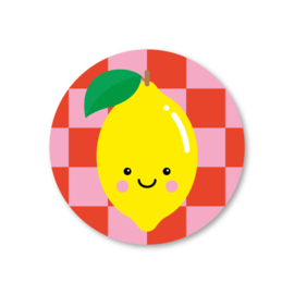 citroen, geblokte achtergrond | 5 ronde stickers
