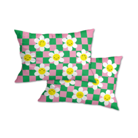 patroon bloem groen/roze | buitenkussen 60x40