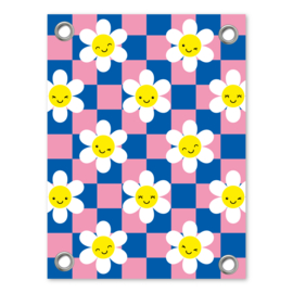 bloem patroon blauw/roze | tuinposter