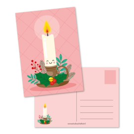 kaart met een kaars in een kaarsenhouder | kerstkaarten
