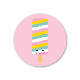 twister ijsje, roze achtergrond | 5 ronde stickers