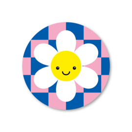 bloem, geblokte achtergrond | 5 ronde stickers