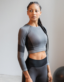 ONELLA SEAMLESS CROPPED LONGSLEEVE GREY/BLACK