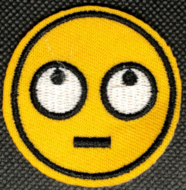 strijkembleem - Smiley kijkt omhoog - geel