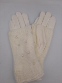 Handschoen Wit met Afneembare Vingerloze Handschoen, Dubbel, Glans Steentjes