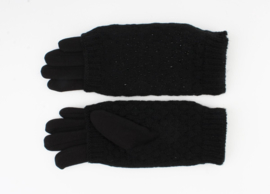 Handschoen Zwart met Afneembare Vingerloze Handschoen, Dubbel Glans Steentjes