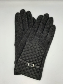 Handschoen Grijs Gemêleerd met Zwart Doorstikte Stuk en met Zwart Riempje