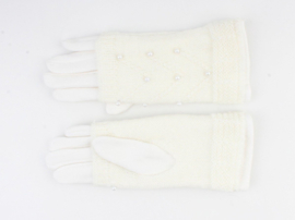 Handschoen Wit met Afneembare Vingerloze Handschoen, Dubbel, Glans Steentjes