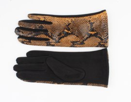 Handschoen met snake print zwart/okergeel