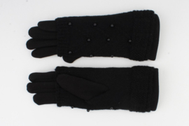 Handschoen Zwart met Afneembare Vingerloze Handschoen, Dubbel met Parels